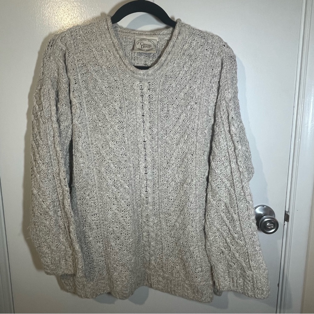 Carraig Donn soft Cotton Linen Cable Knit Sweater Cream-Large- Made in Ireland